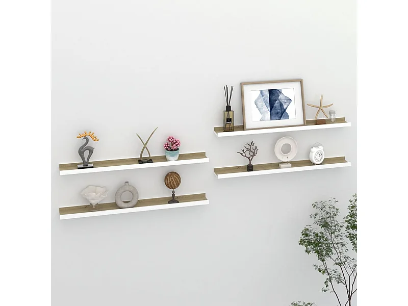 Étagères murales 4 pcs Blanc et chêne Sonoma 80x9x3