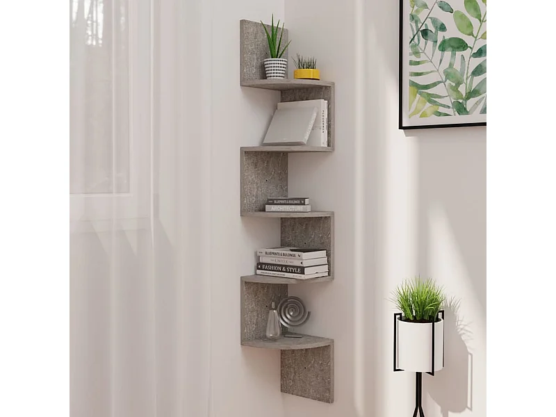 Étagère d'angle murale Gris béton 19x19x123