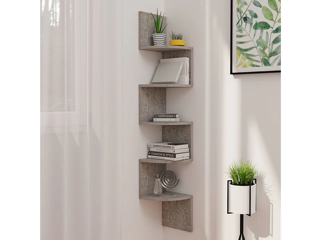 Étagère d'angle murale Gris béton 19x19x123