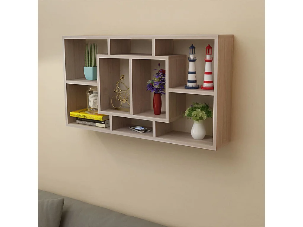 Étagère murale 8 compartiments Couleur de chêne