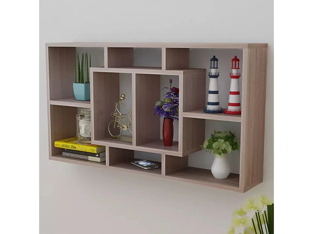 Étagère murale 8 compartiments Couleur de chêne