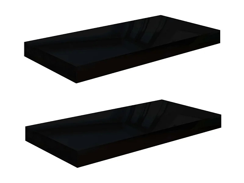 Étagère murale flottante 2 pcs Noir brillant 50x23x3,8 MDF