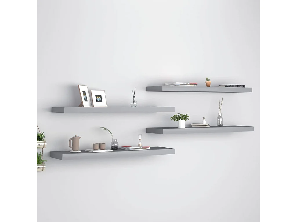 Étagères murales flottantes 4 pcs Gris 90x23,5x3,8 MDF
