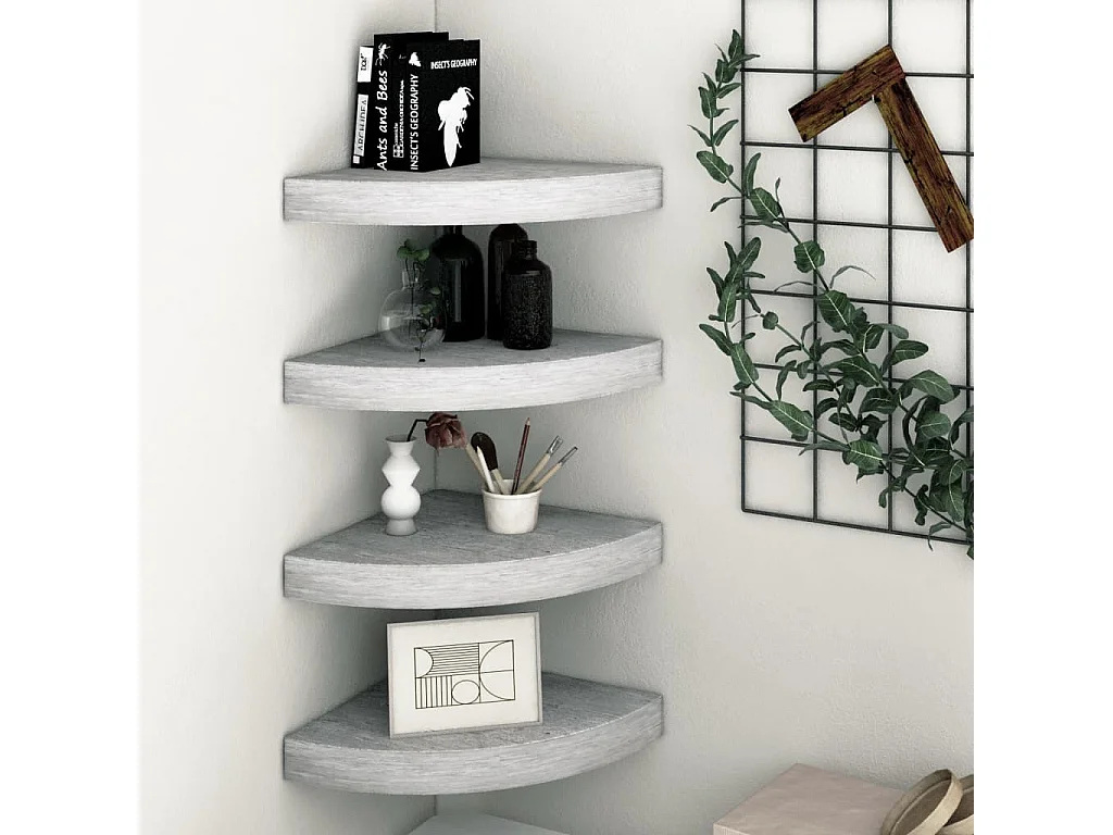 Étagères d'angle murales 4 pcs Gris béton 35x35x3,8 MDF