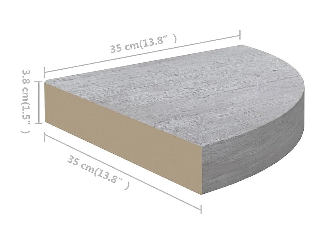 Étagères d'angle murales 4 pcs Gris béton 35x35x3,8 MDF