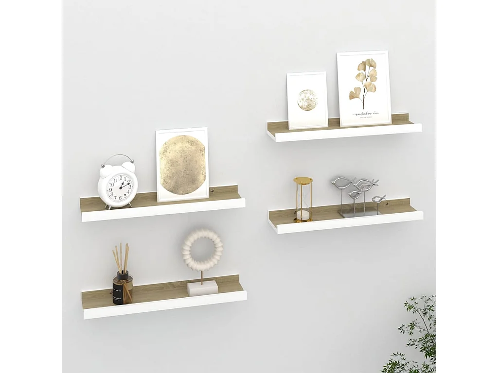 Étagères murales 4 pcs Blanc et chêne Sonoma 40x9x3