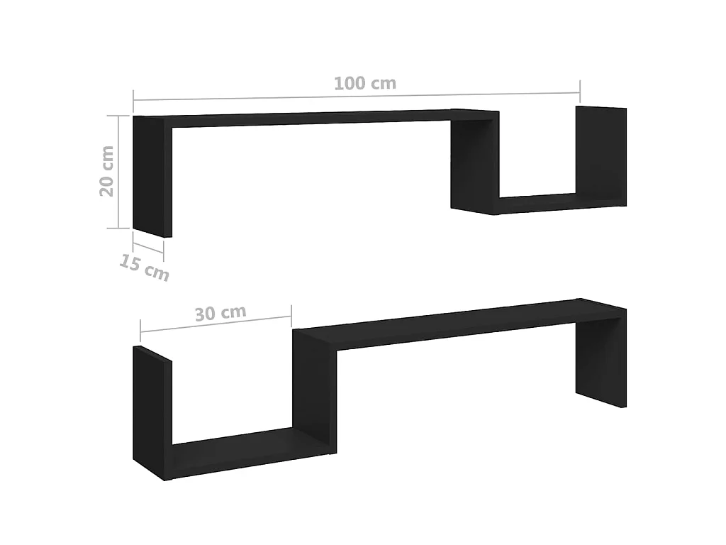 Étagères murales 2 pcs Noir 100x15x20