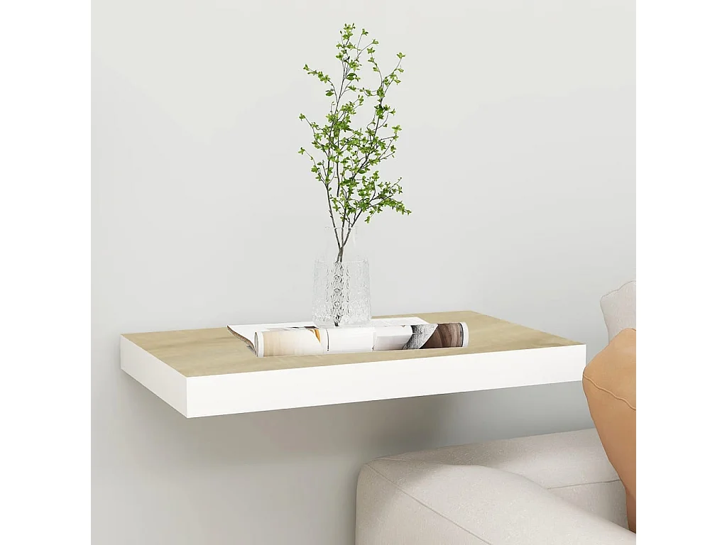 Étagère murale flottante Chêne et blanc 50x23x3,8 MDF