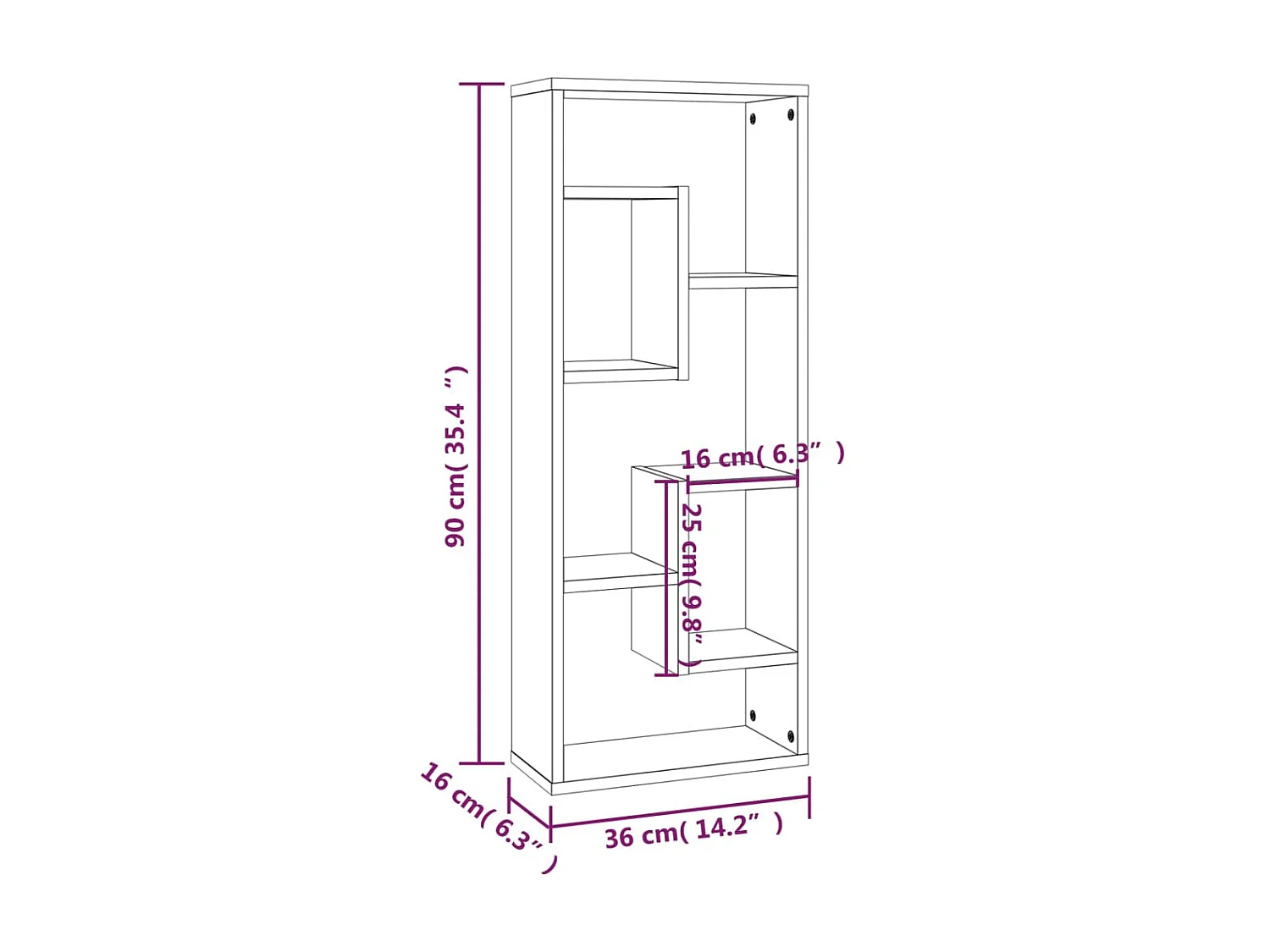 Étagère murale Chêne fumé 36x16x90 Bois d'ingénierie