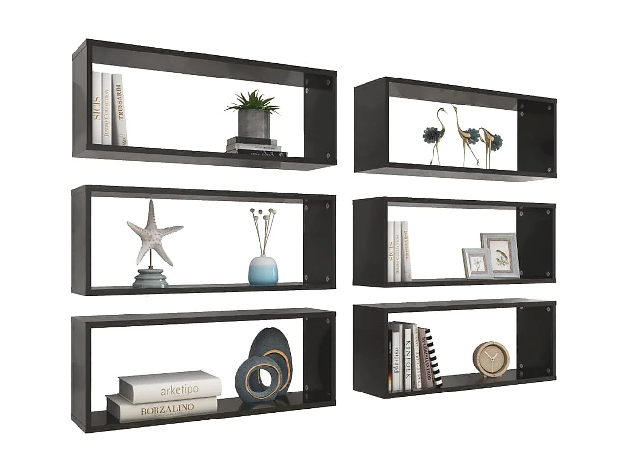 Étagères cube murales 6 pcs Noir 60x15x23