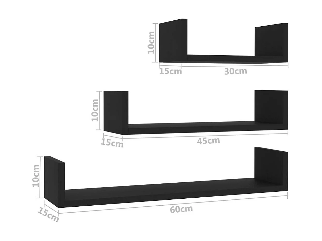 Étagères murales 3 pcs Noir