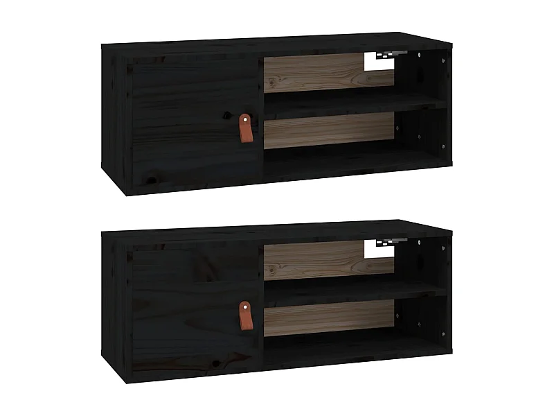 Armoires murales 2 pcs Noir 80x30x30 Bois de pin massif