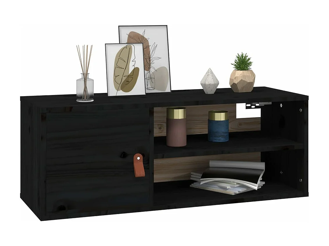 Armoires murales 2 pcs Noir 80x30x30 Bois de pin massif