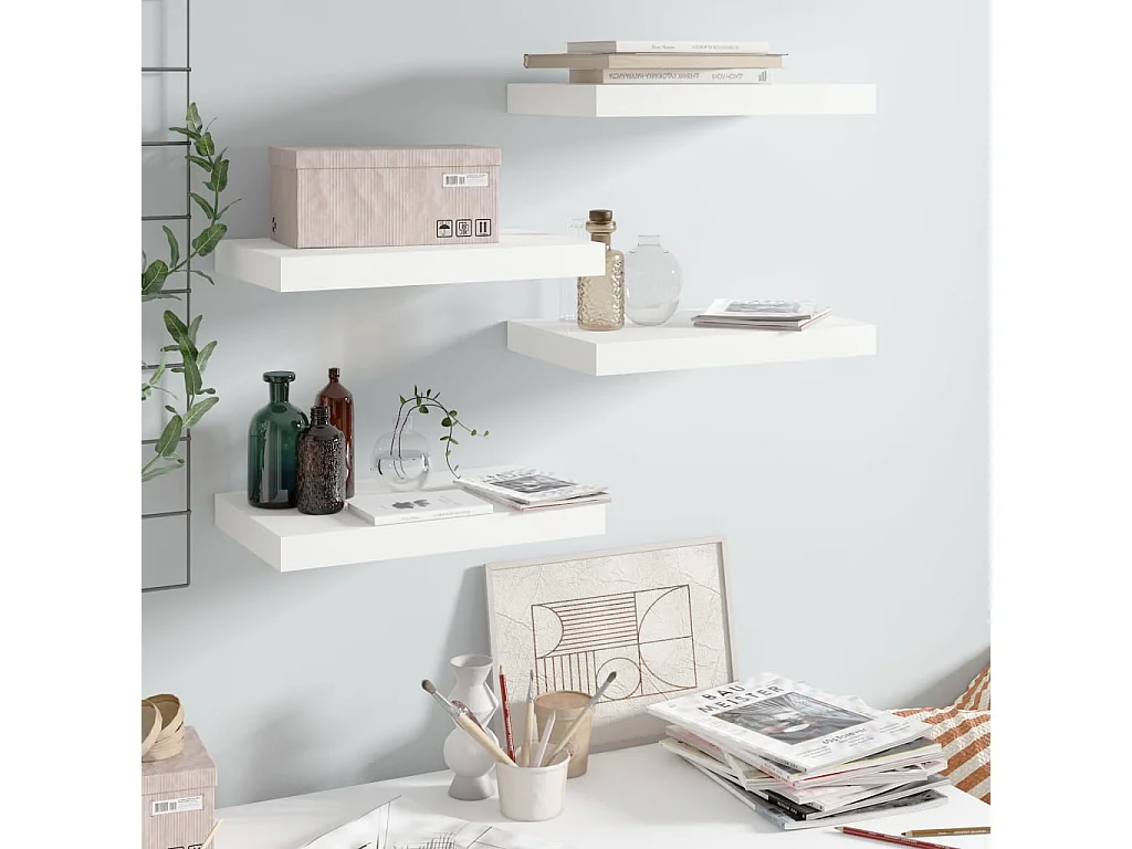 Étagère murale flottante 4 pcs Blanc brillant 40x23x3,8 MDF