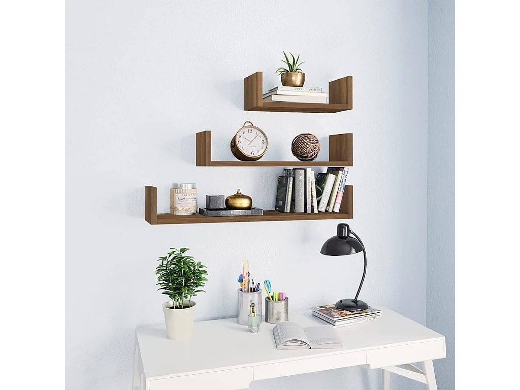 Étagères murales d'affichage3pcs Chêne marron Bois d'ingénierie