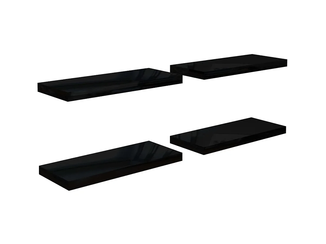 Étagère murale flottante 4 pcs Noir brillant 60x23,5x3,8 MDF