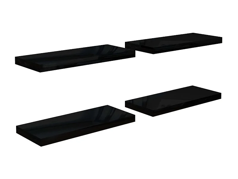 Étagère murale flottante 4 pcs Noir brillant 60x23,5x3,8 MDF