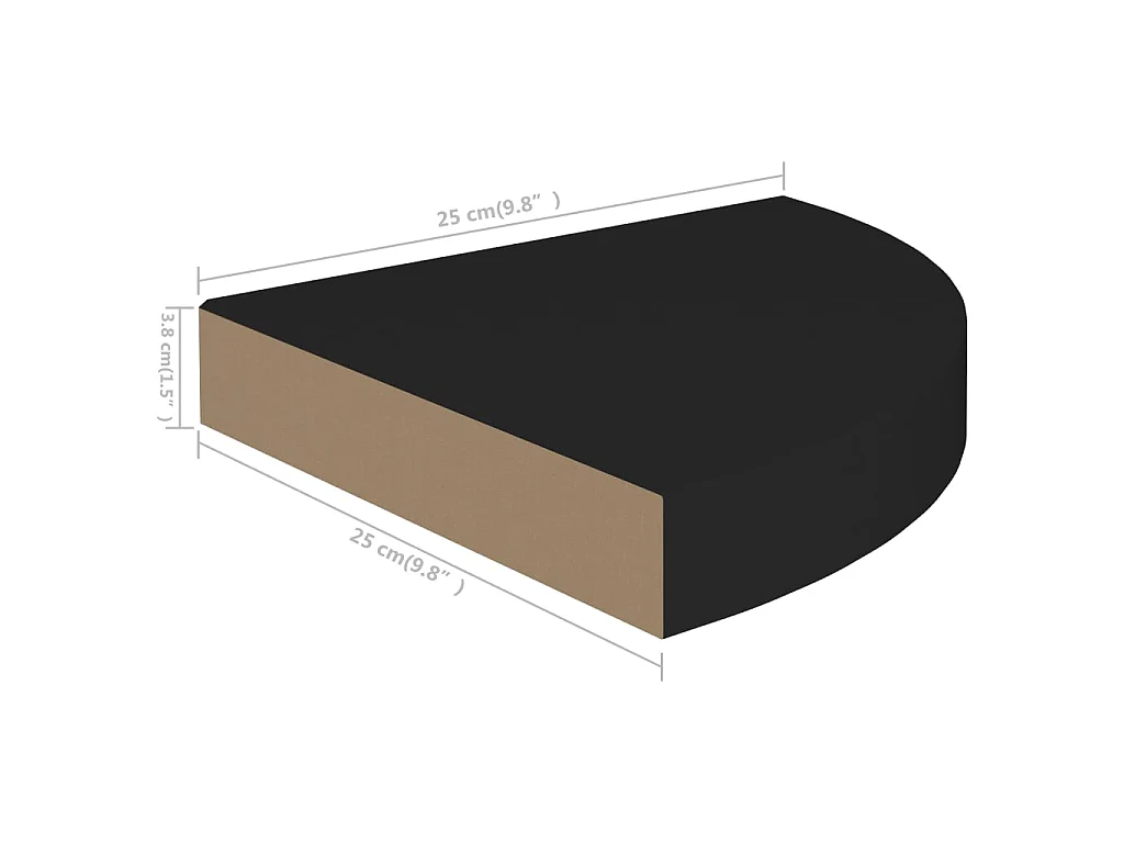Étagères d'angle flottantes 4 pcs Noir 25x25x3,8 MDF