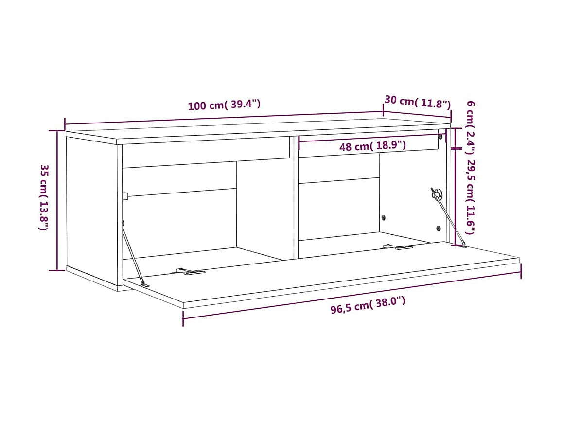 Armoire murale Blanc 100x30x35 Bois de pin massif