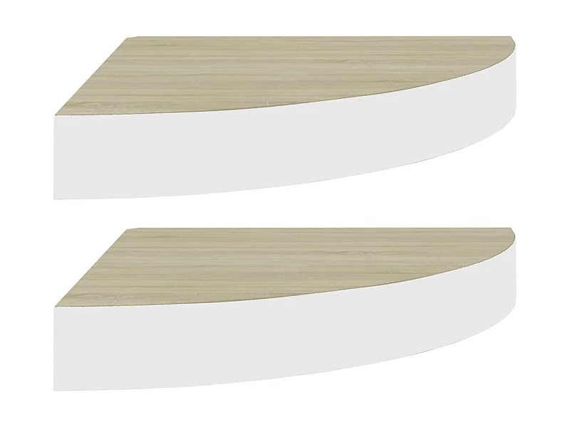 Étagères d'angle murales 2 pcs Chêne et blanc 35x35x3,8 MDF