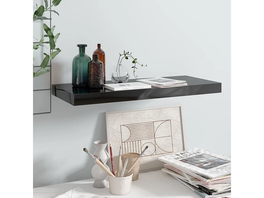 Étagère murale flottante Noir brillant 60x23,5x3,8 MDF