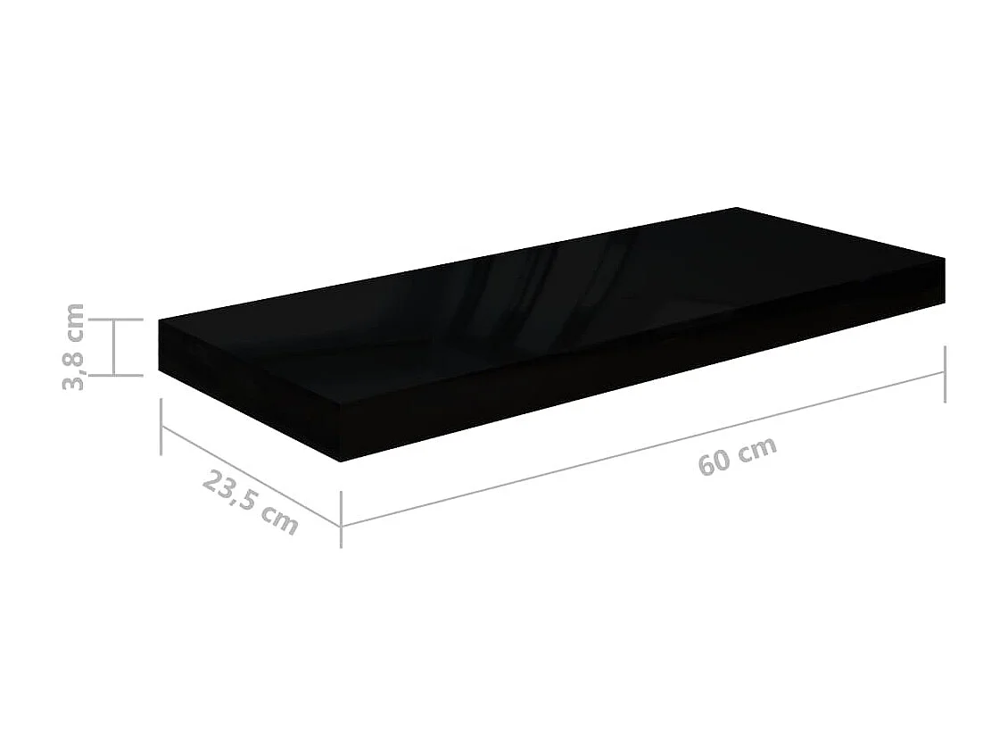 Étagère murale flottante Noir brillant 60x23,5x3,8 MDF