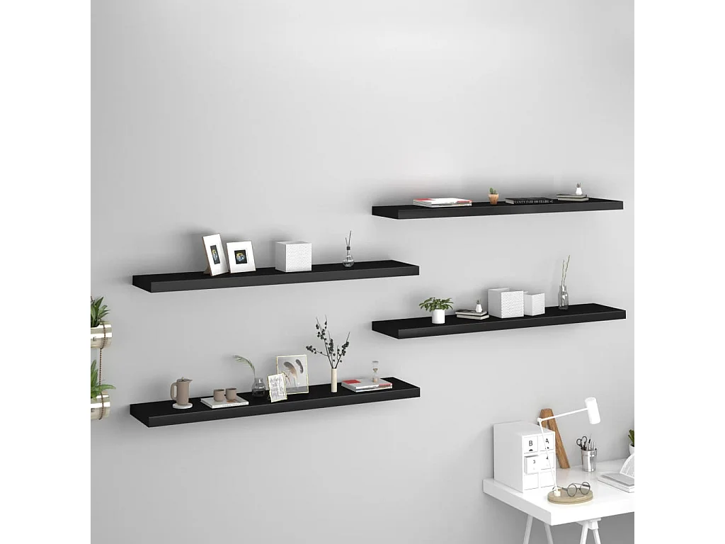 Étagères murales flottantes 4 pcs Noir 120x23,5x3,8 MDF