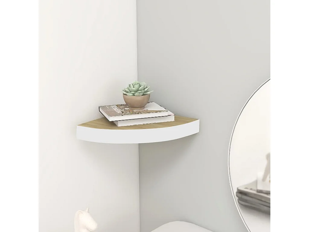 Étagère d'angle murale Chêne et blanc 25x25x3,8 MDF