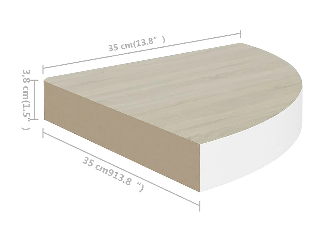 Étagère d'angle murale Chêne et blanc 35x35x3,8 MDF