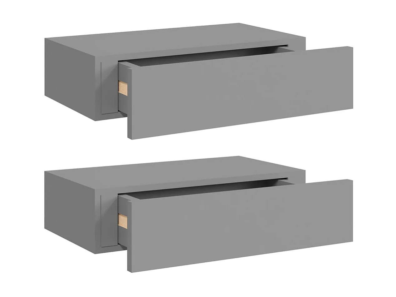 Étagères à tiroirs murales 2 pcs Gris 40x23,5x10 MDF