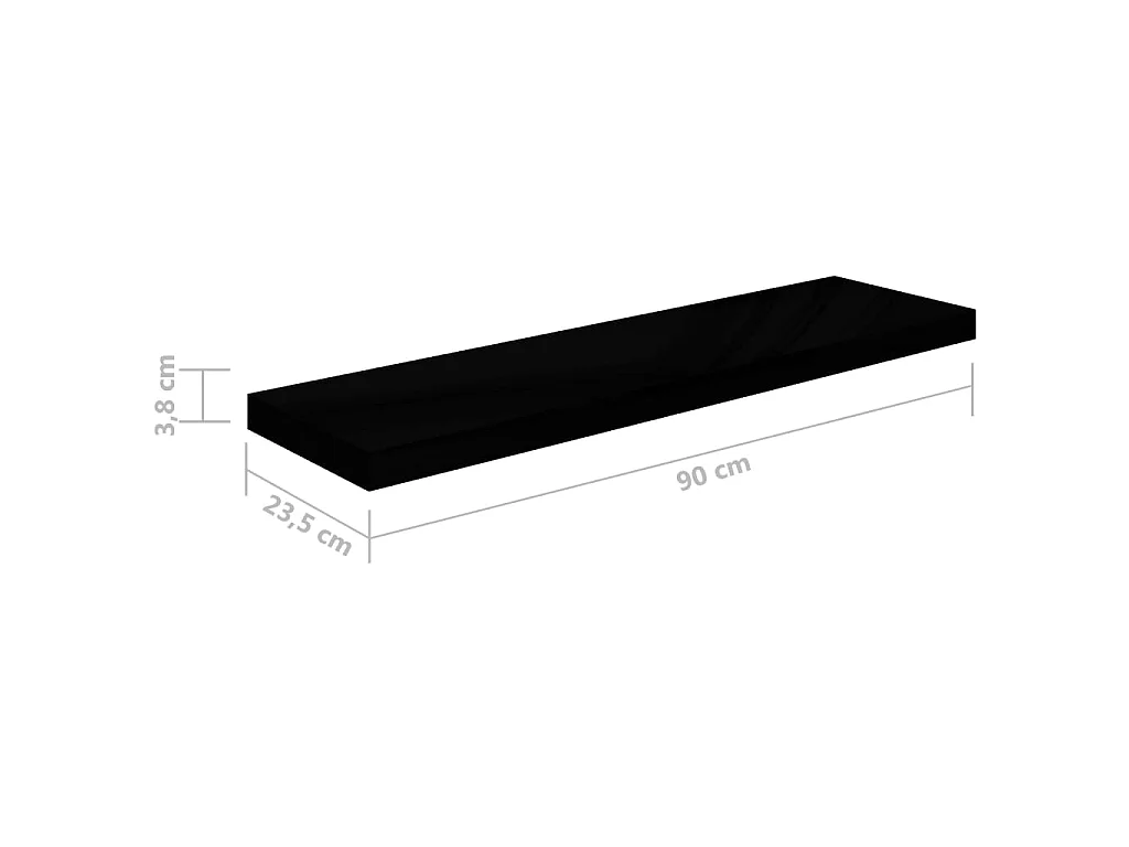 Étagère murale flottante 4 pcs Noir brillant 90x23,5x3,8 MDF