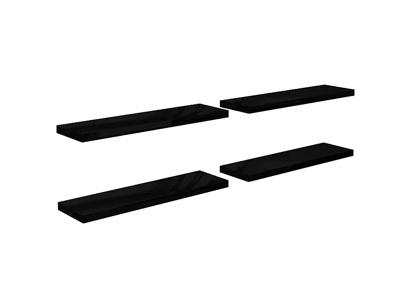 Étagère murale flottante 4 pcs Noir brillant 90x23,5x3,8 MDF