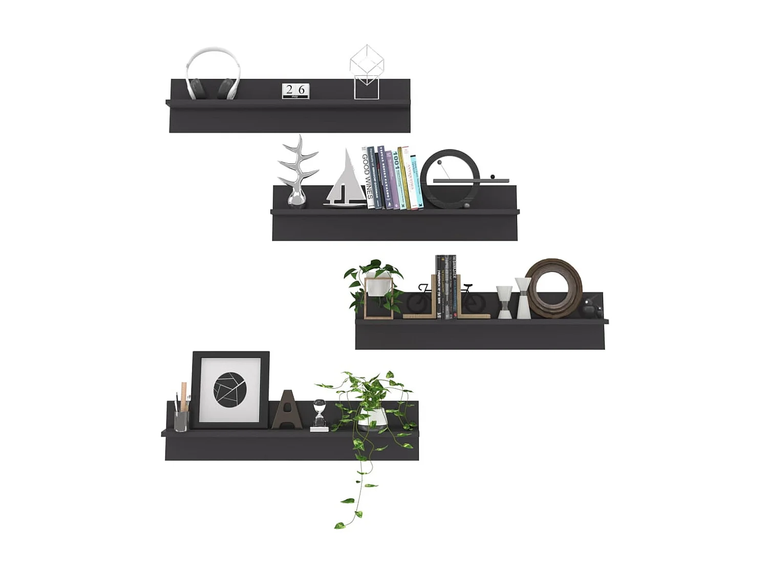 Étagères murales 4 pcs Gris brillant 80x11,5x18