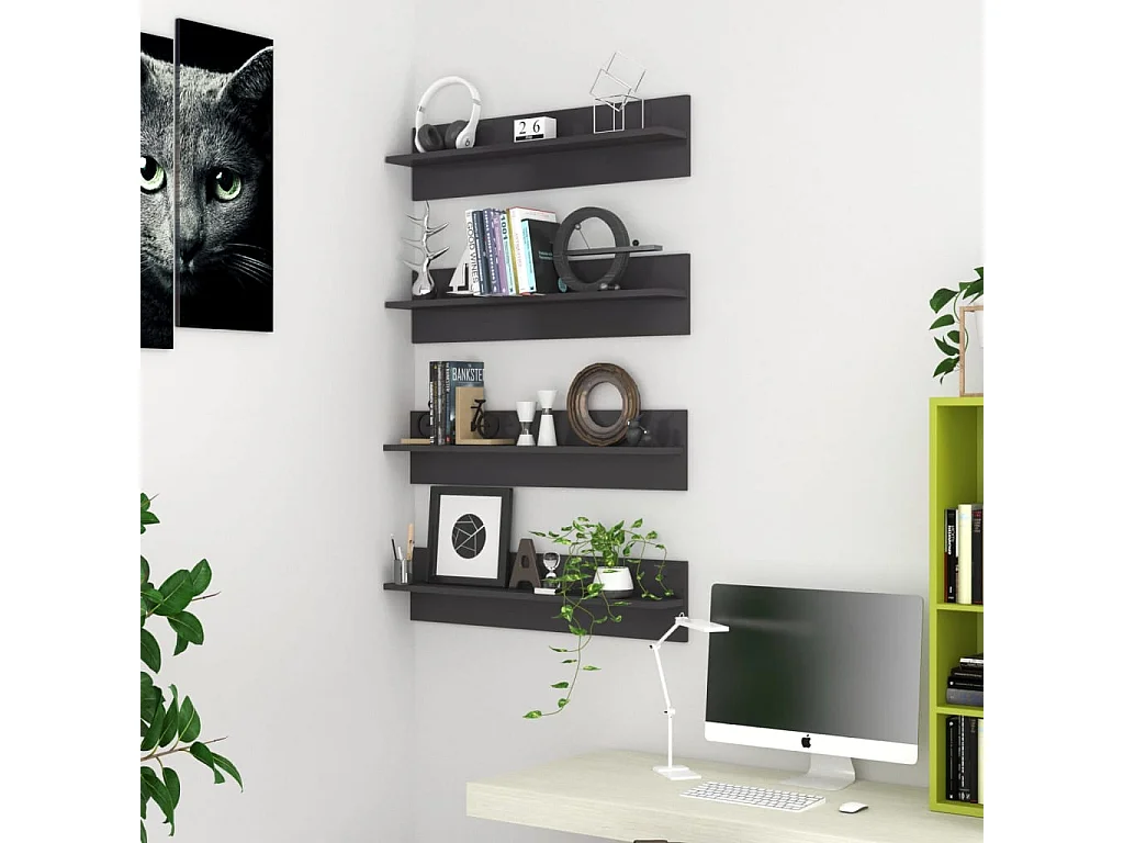 Étagères murales 4 pcs Gris brillant 80x11,5x18