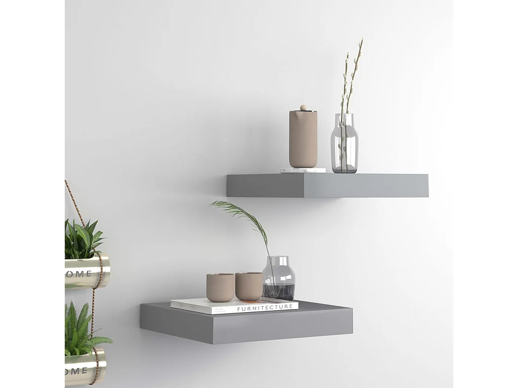 Étagères murales flottantes 2 pcs Gris 23x23,5x3,8 MDF