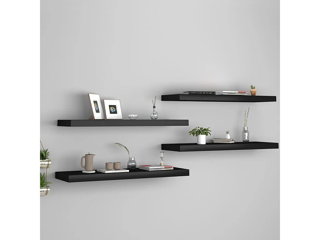 Étagères murales flottantes 4 pcs Noir 80x23,5x3,8 MDF