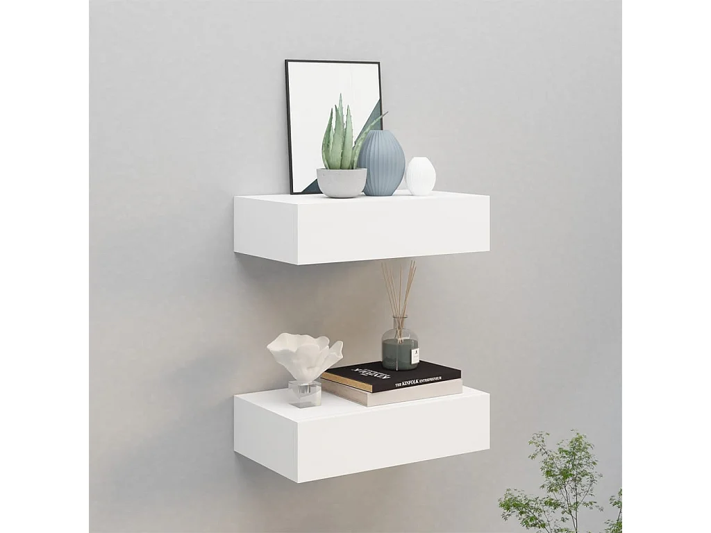 Étagères à tiroirs murales 2 pcs Blanc 40x23,5x10 MDF