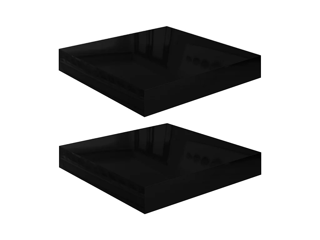 Étagère murale flottante 2 pcs Noir brillant 23x23,5x3,8 MDF