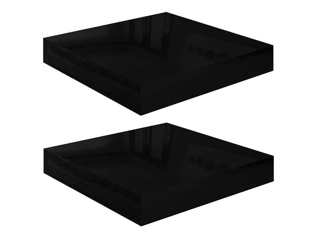 Étagère murale flottante 2 pcs Noir brillant 23x23,5x3,8 MDF