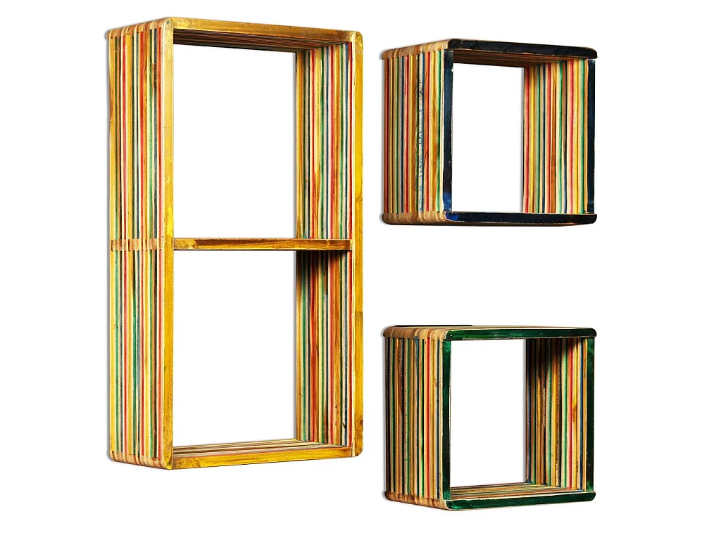 Jeu d'étagère murale 3 pcs Teck massif recyclé Multicolore