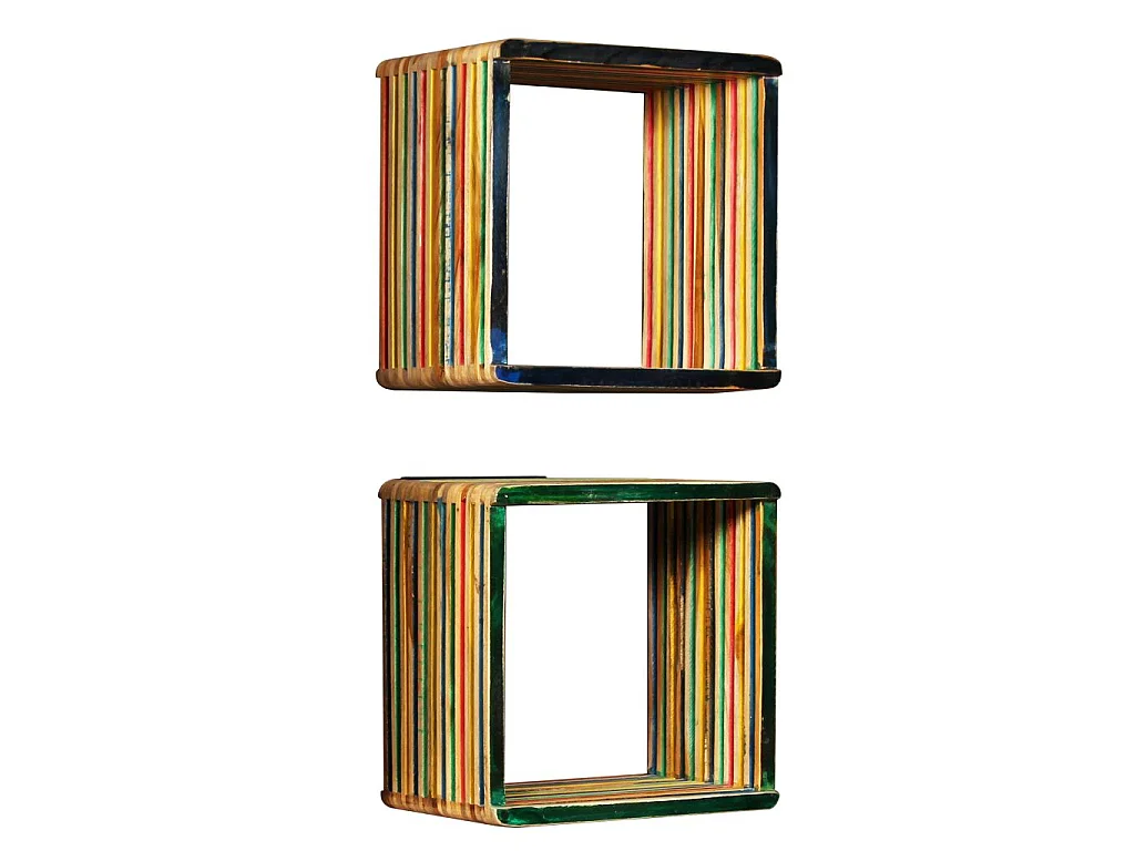Jeu d'étagère murale 3 pcs Teck massif recyclé Multicolore