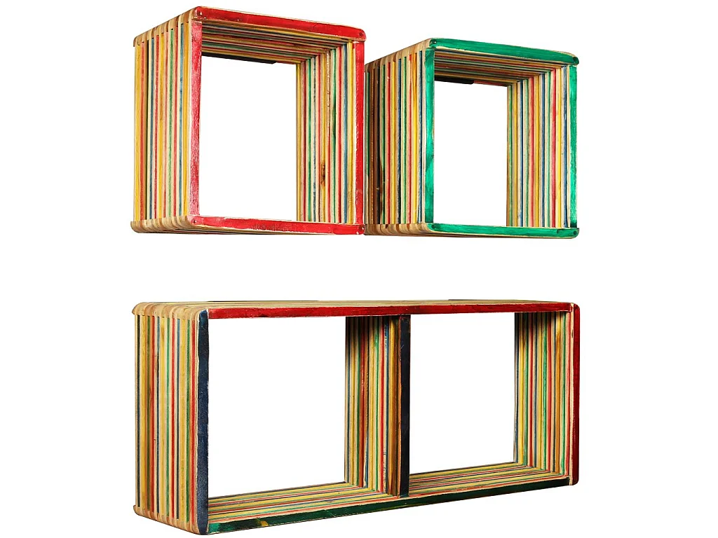Jeu d'étagère murale 3 pcs Teck massif recyclé Multicolore