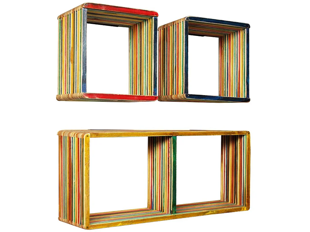 Jeu d'étagère murale 3 pcs Teck massif recyclé Multicolore