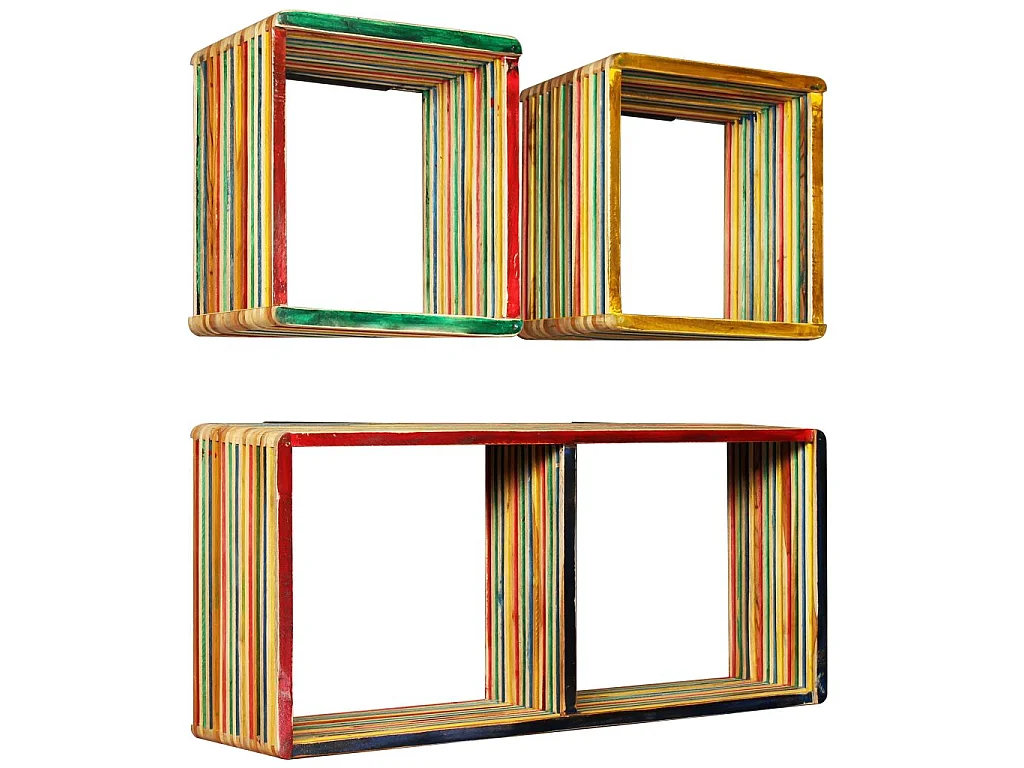 Jeu d'étagère murale 3 pcs Teck massif recyclé Multicolore