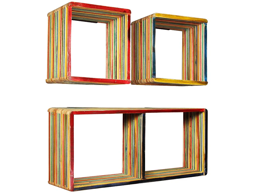 Jeu d'étagère murale 3 pcs Teck massif recyclé Multicolore