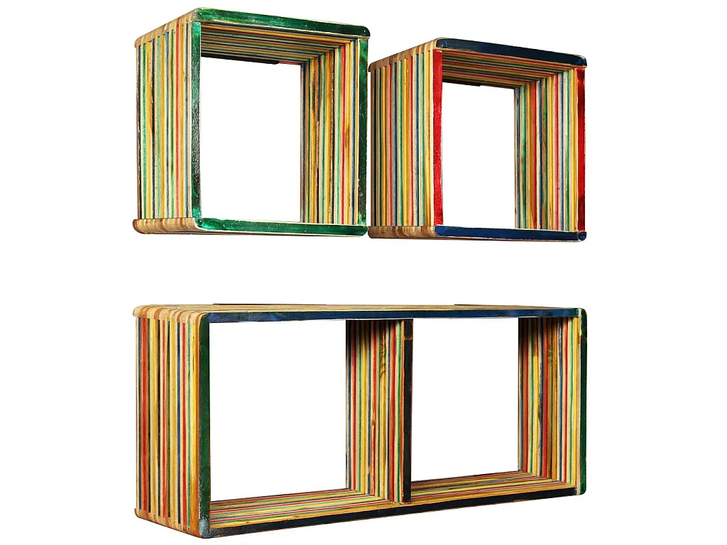Jeu d'étagère murale 3 pcs Teck massif recyclé Multicolore