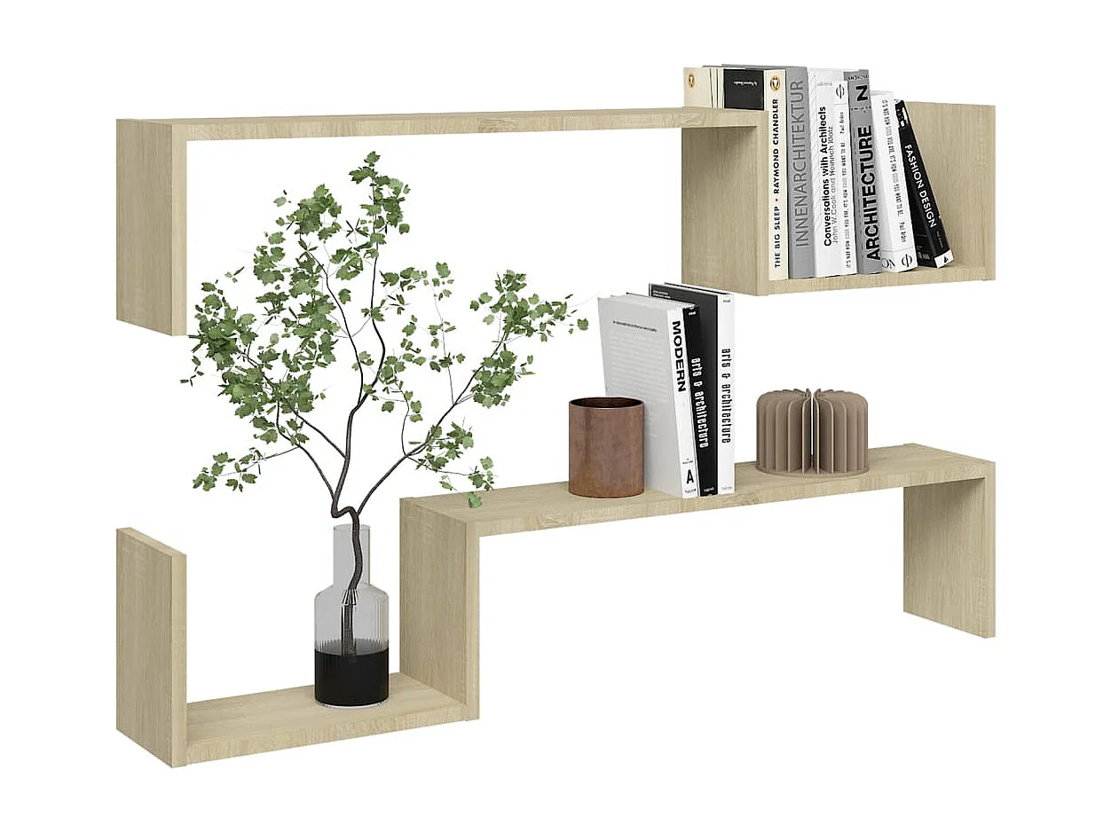 Lot de 2 étagères murales en bois Kolika L100xH20xP15 – Collection originale-Chêne clair