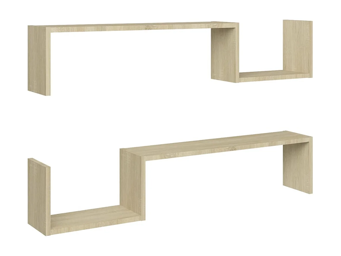 Lot de 2 étagères murales en bois Kolika L100xH20xP15 – Collection originale-Chêne clair