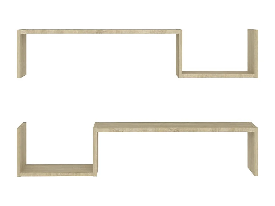 Lot de 2 étagères murales en bois Kolika L100xH20xP15 – Collection originale-Chêne clair
