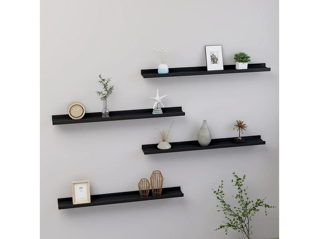 Étagères murales 4 pcs Noir 80x9x3